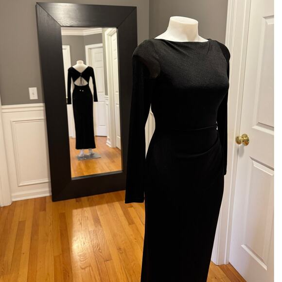 Significant Other Bambi Long Sleeve Cut Out Back Ruched Black Maxi Dress Size 4 - Picture 4 of 15